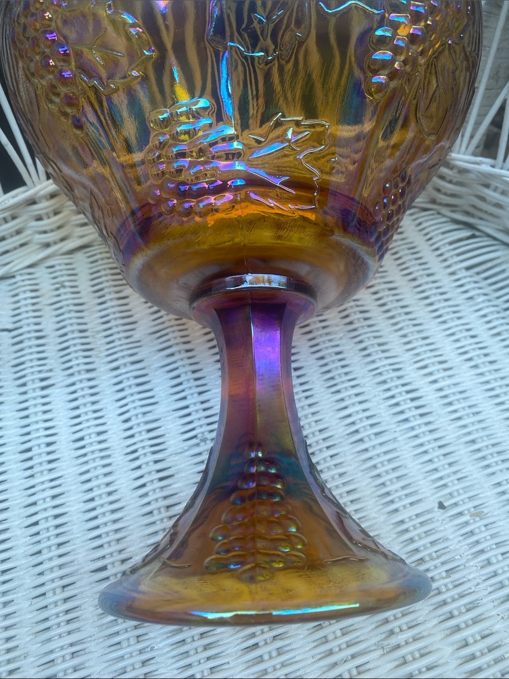 Vintage Amber Iridescent Gold
Carnival Indiana Glass Harvest
Pedestal Bowl - Picture 11 of 16